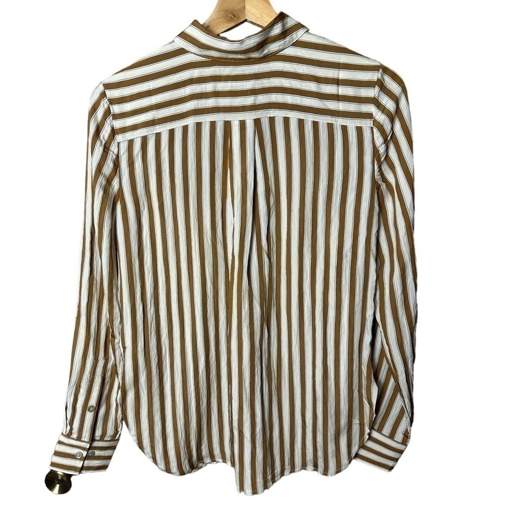 Madewell Crinkled Button Up Shirt Toffee Brown Striped XS - Picture 6 of 10